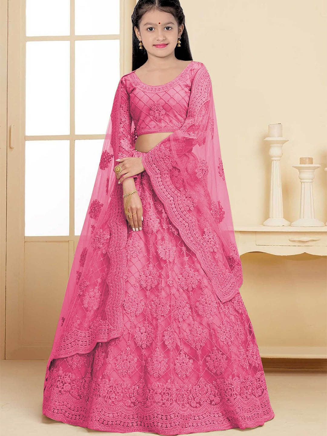 BAESD Girls Embroidered Thread Work Semi-Stitched Lehenga & Unstitched Blouse With Dupatta-picture-33