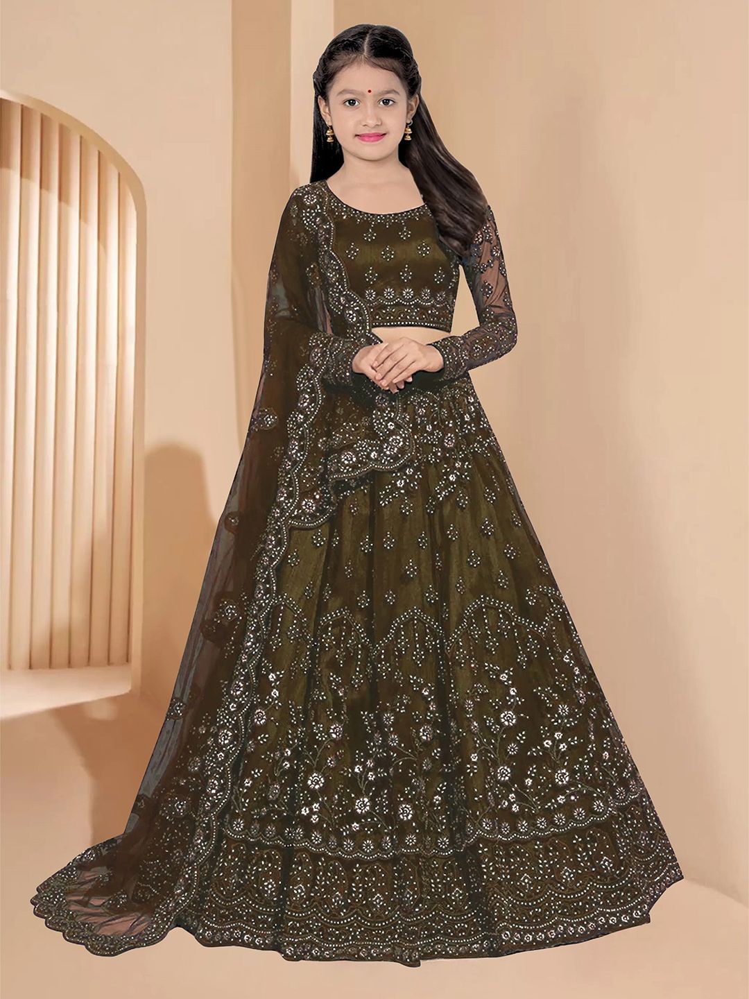 BAESD Girls Floral Embroidered Thread Work Semi-Stitched Lehenga Choli With Dupatta-picture-22