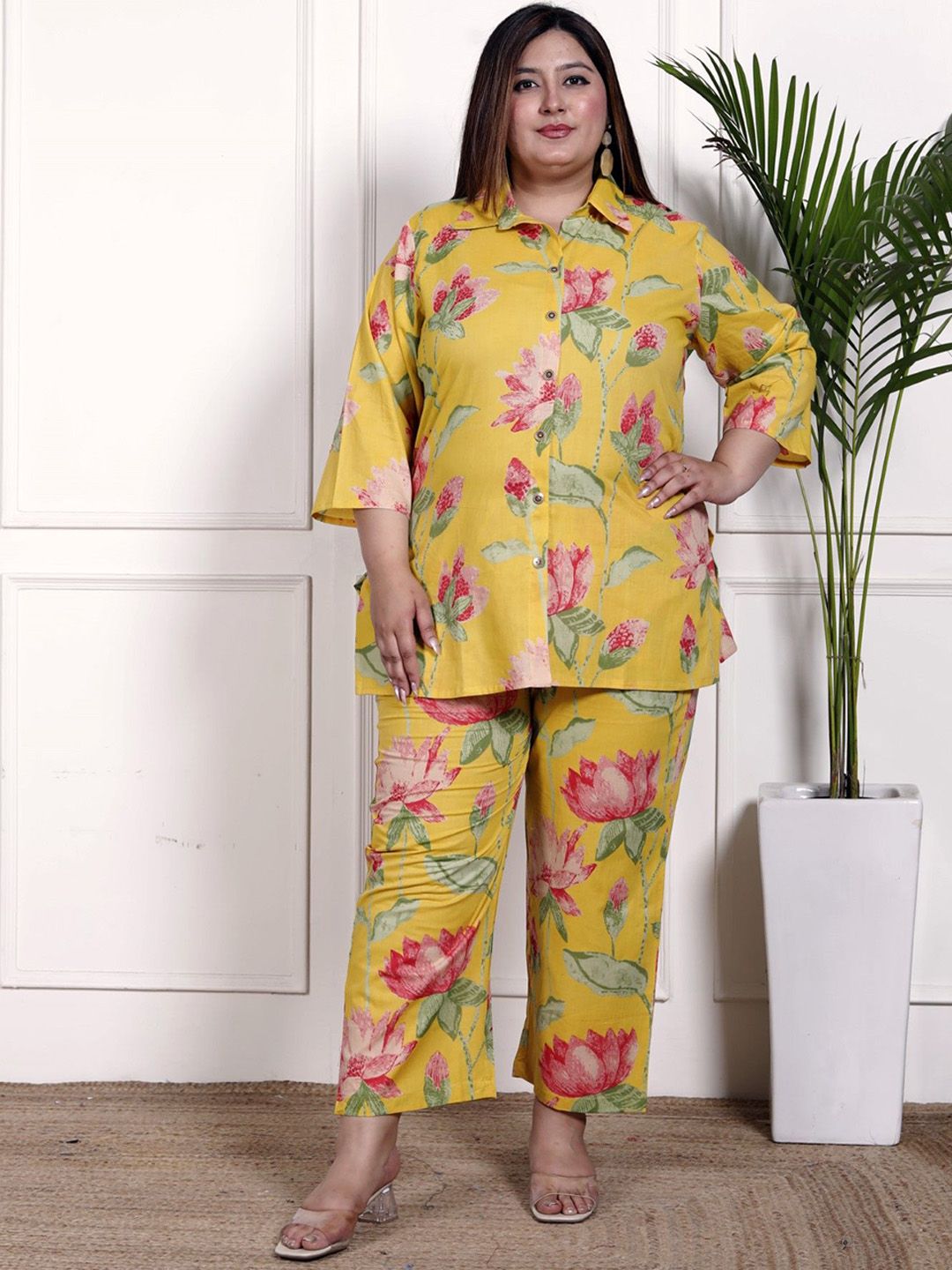 KALINI Floral Printed Shirt Collar Pure Cotton Shirt With Trousers-picture-17