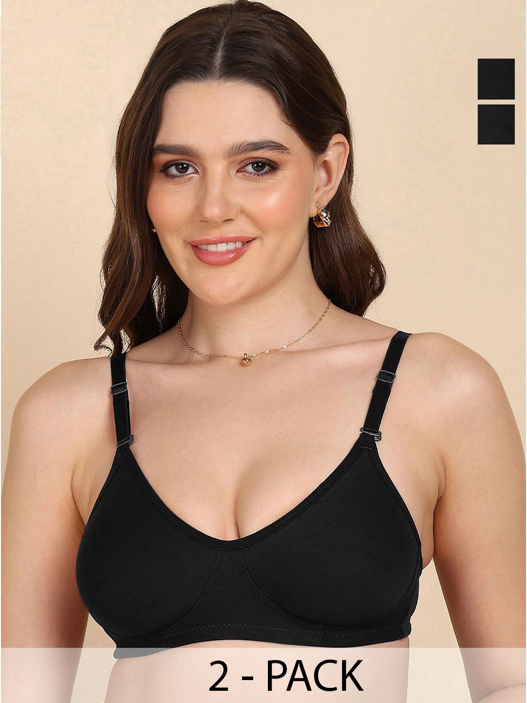 DressBerry Pack of 2 Medium Coverage Non-Padded Seamless Cotton T-shirt Bra