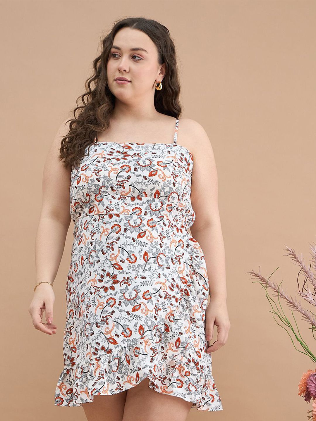 Kibo Curve Women Floral Printed Shoulder Straps A-Line Dress-picture-14