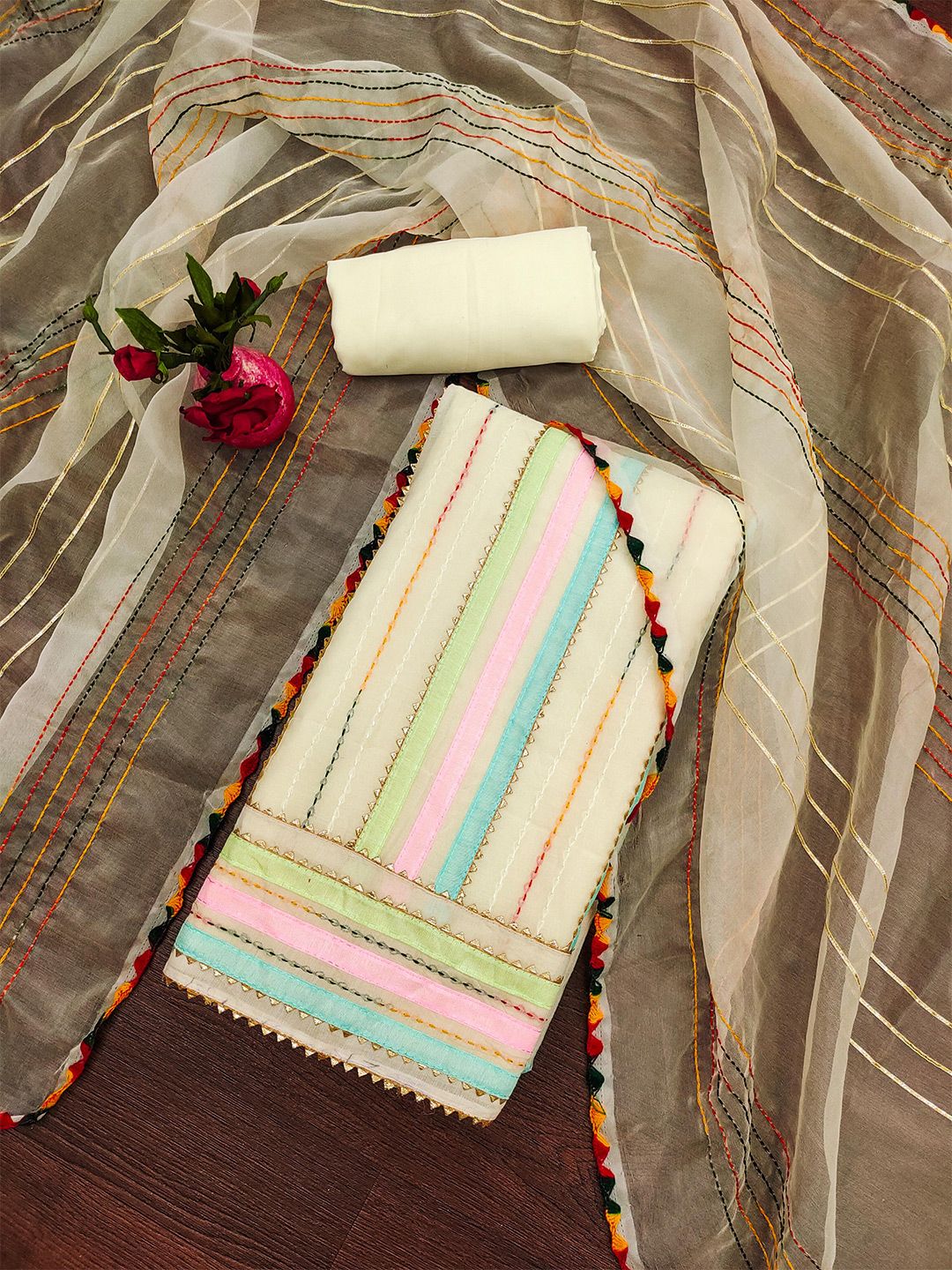 SHADOW & SAINING Striped Embroidered Unstitched Dress Material-picture-28