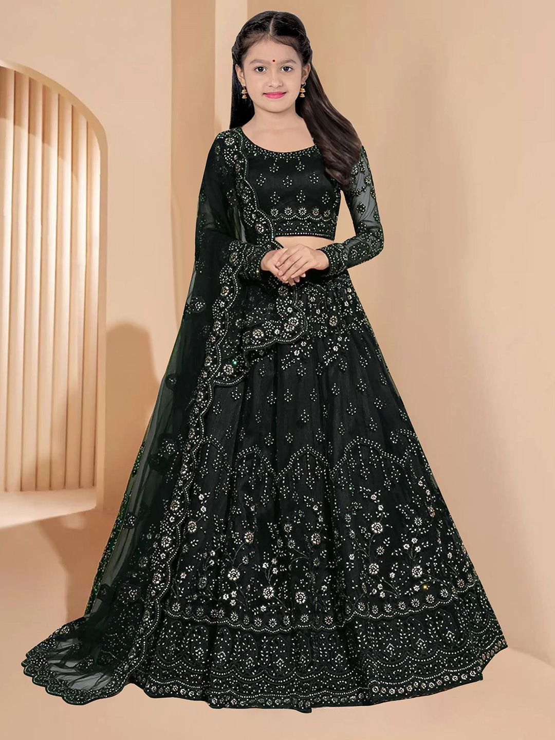 BAESD Girls Embroidered Semi-Stitched Lehenga & Unstitched Blouse With Dupatta-picture-18