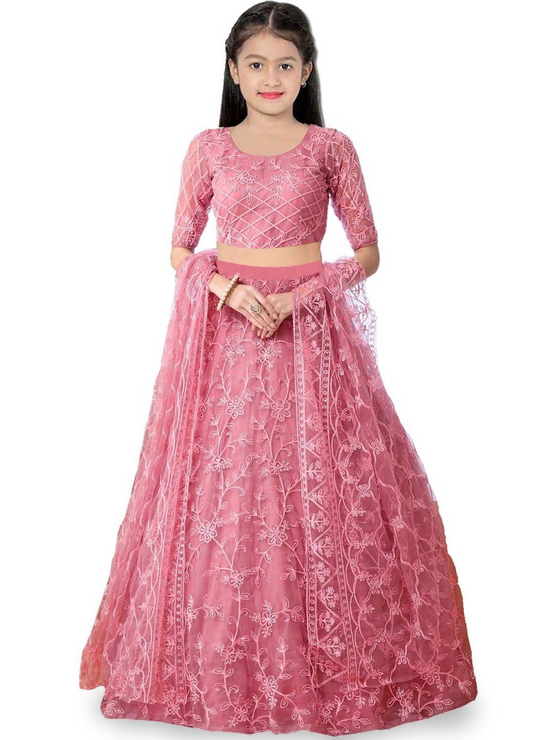 BAESD Girls Embroidered Thread Work Semi-Stitched Lehenga & Unstitched Blouse With Dupatta-picture-34