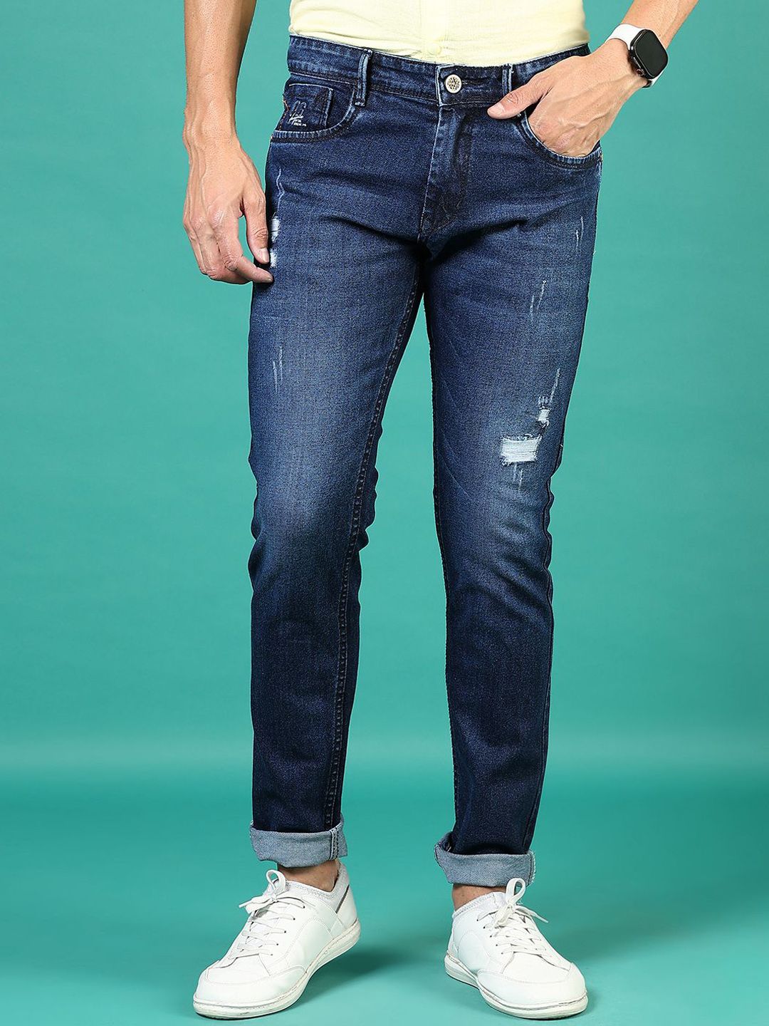 V-Mart Men Mildly Distressed Light Fade Regular Fit Jeans-picture-51