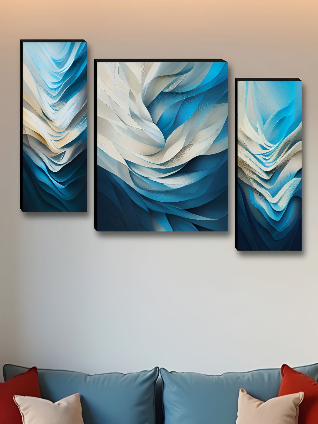 Myntra Elegant Homes Blue & White 3 Pieces Abstract Wall Art-picture-17