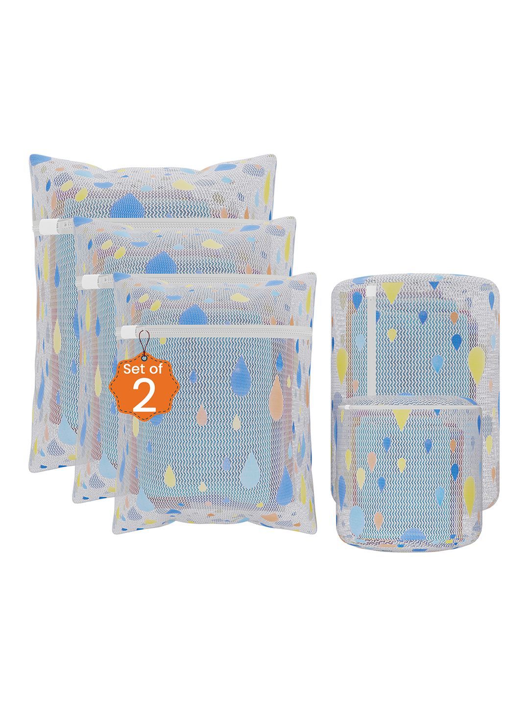 Kuber Industries White & Blue 12 Pieces Drop Printed Reusable Laundry Bags With Zipper-picture-42