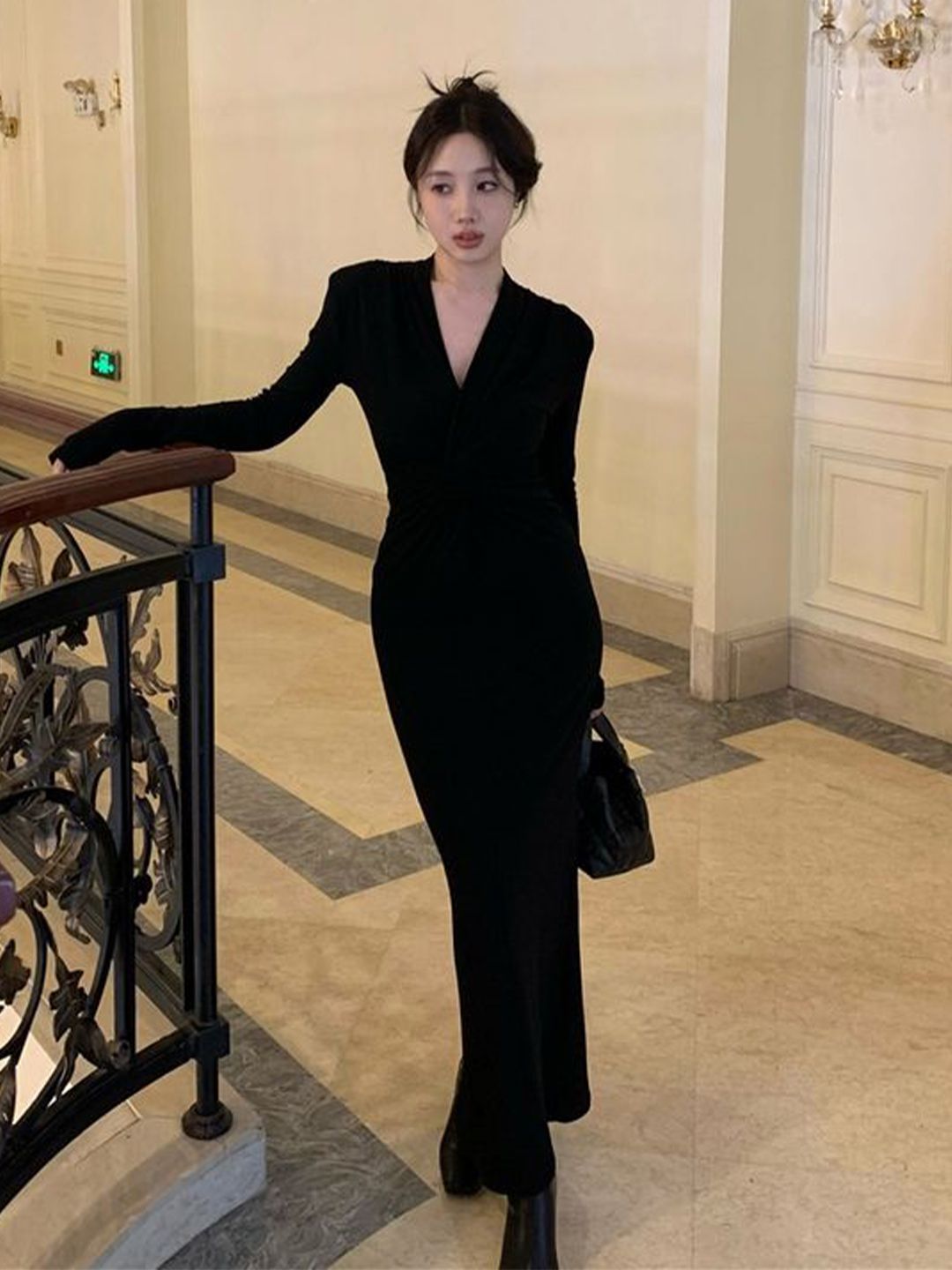 LULU & SKY Women V-Neck Long Sleeves Maxi Dress-picture-10