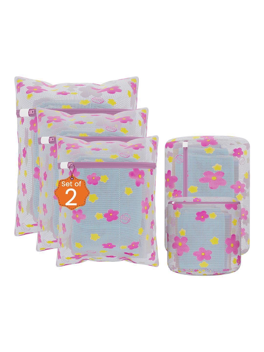 Kuber Industries 10-Pcs Yellow & Pink Sunflower Designed Reusable Laundry Bags With Zipper-picture-49