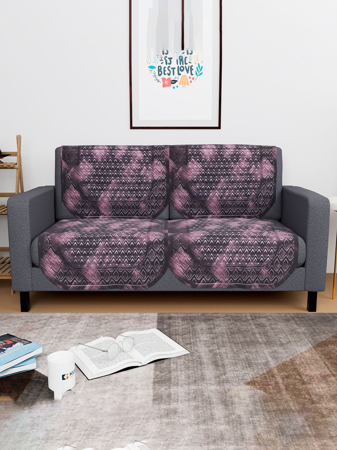 Kuber Industries Brown & Pink 4 Pieces Self Design Cotton 2 Seater Sofa Covers-picture-24
