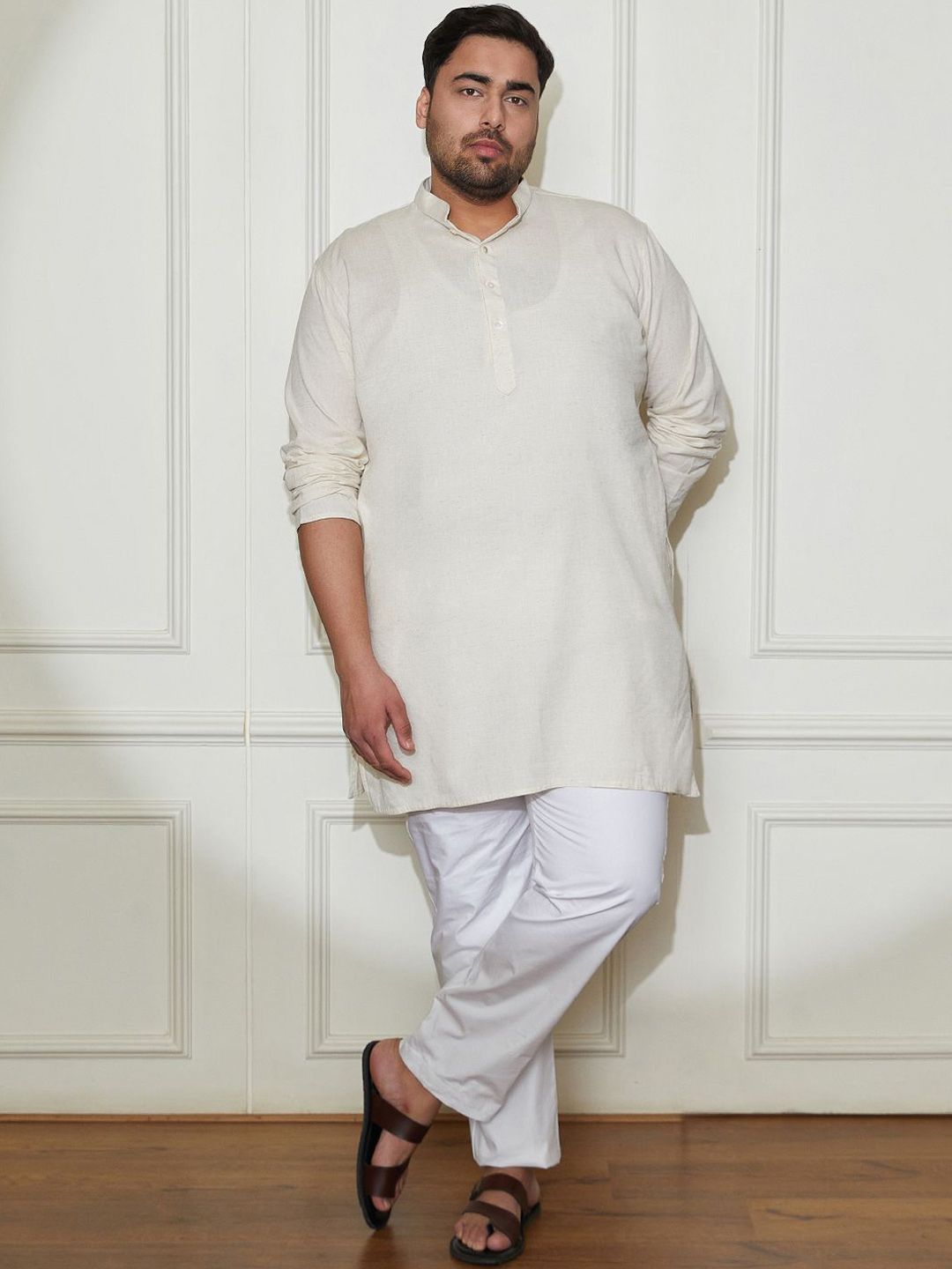 VASTRAMAY Mandarin Collar Pure Cotton Straight Kurta With Pyjamas-picture-40