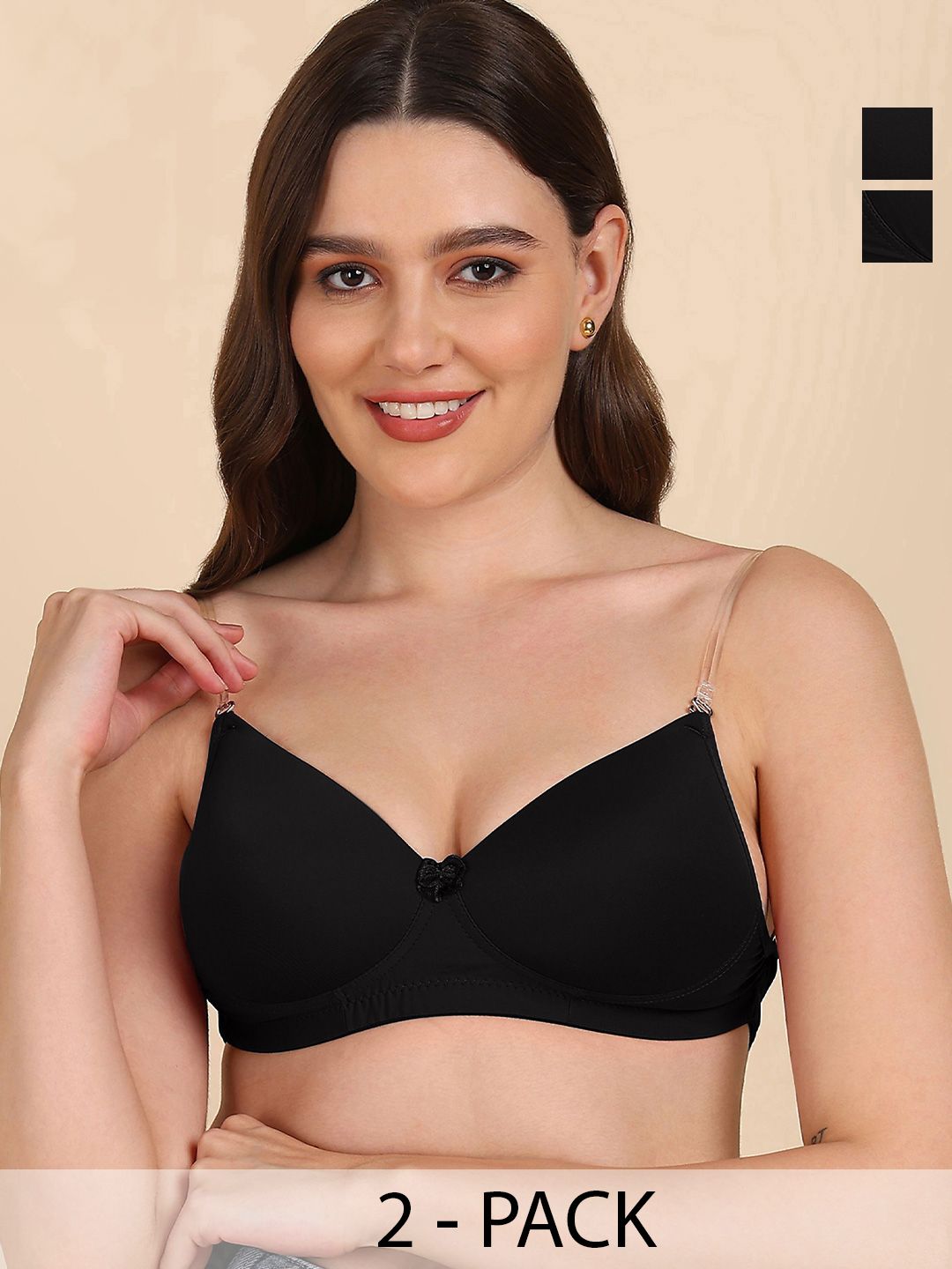 DressBerry Pack of 2 Full Coverage Transparent Back Lightly Padded Bra