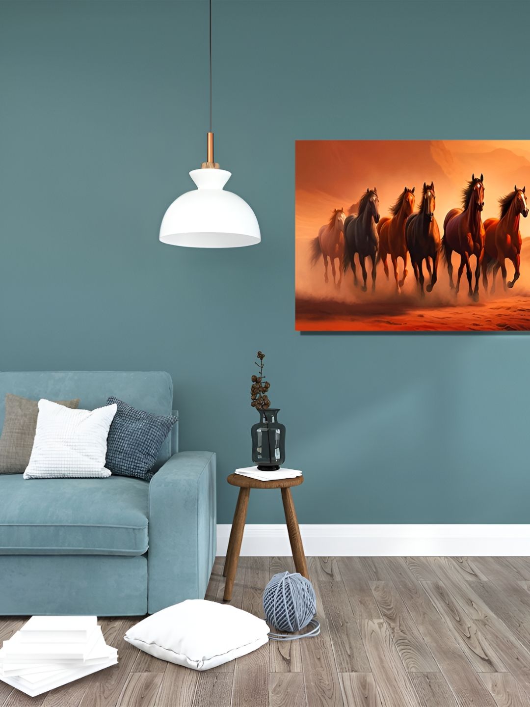 Myntra Elegant Homes Orange & Brown Seven Running Horses Birds and Animals Canvas Wall Art-picture-20