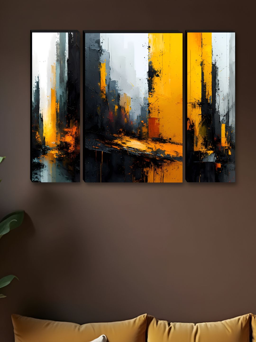 Myntra Elegant Homes Yellow & White 3 Piece Synthetic Wood Abstract Wall Paintings-picture-15