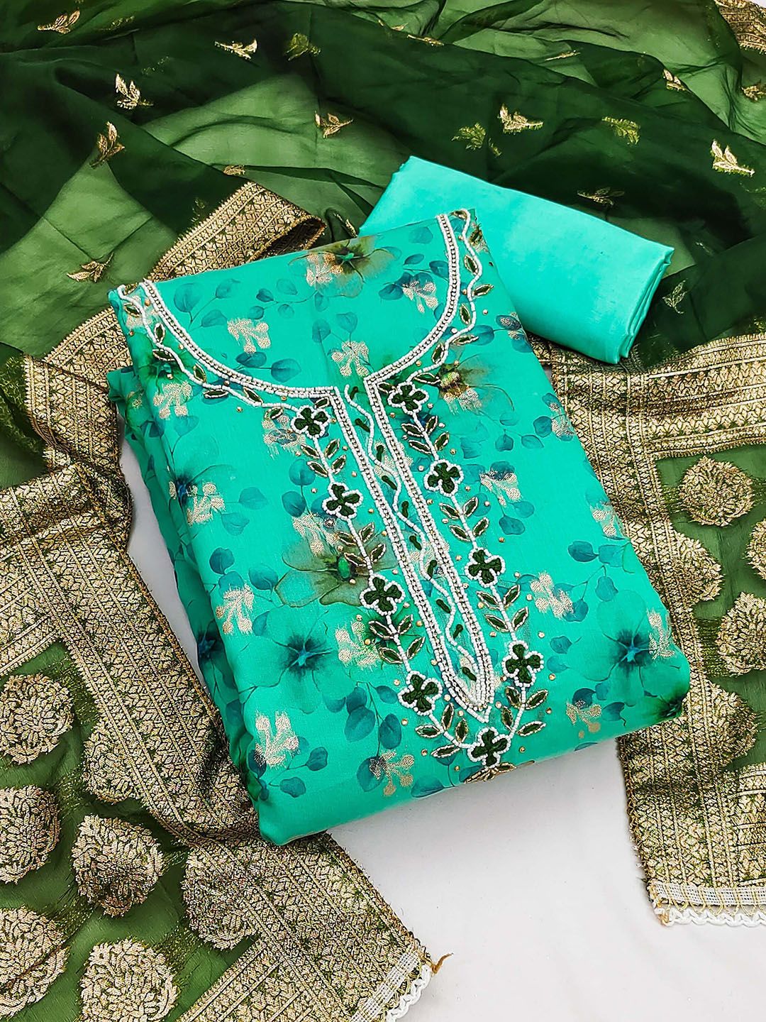 SHADOW & SAINING Floral Printed Sequinned Organza Unstitched Dress Material-picture-20