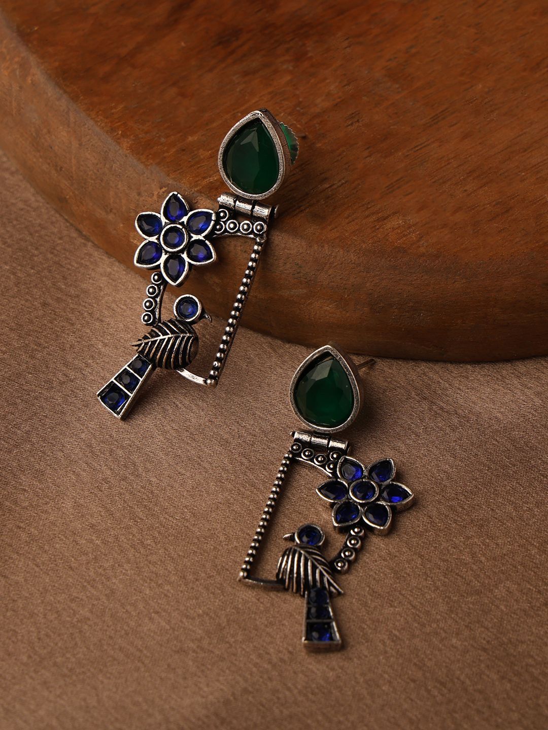 VENI 925 Sterling Silver-Plated Artificial Stones Studded Contemporary Drop Earrings-picture-17