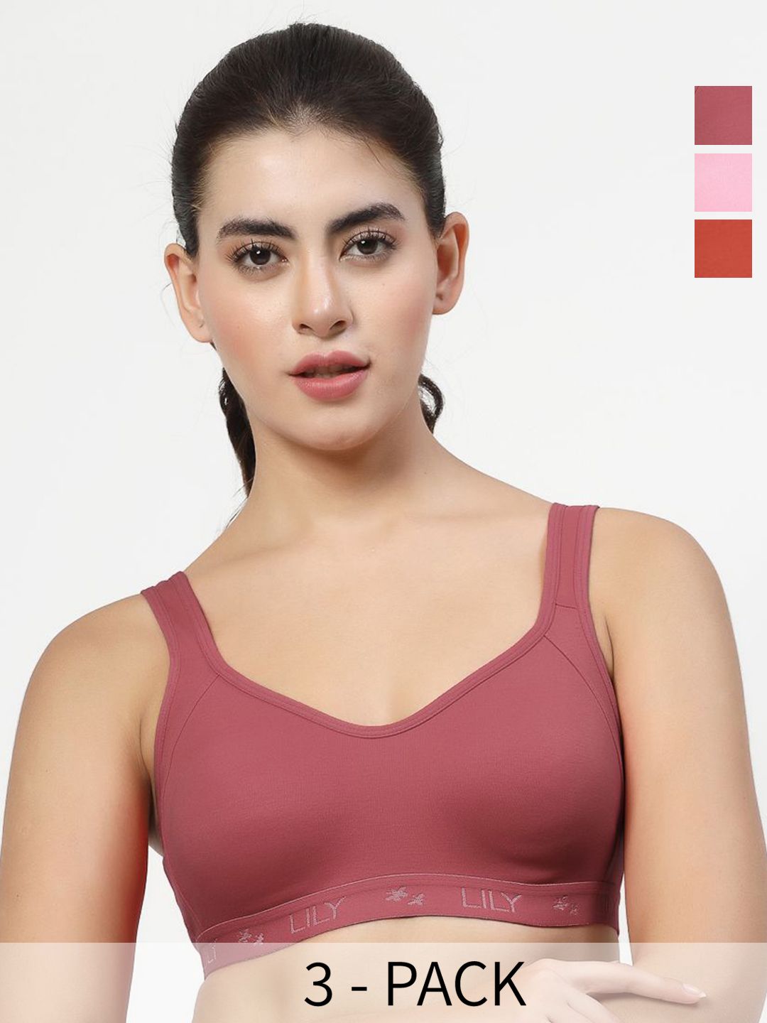 LILY Pack Of 3 Full Coverage Non Padded All Day Comfort Workout Bra-picture-17