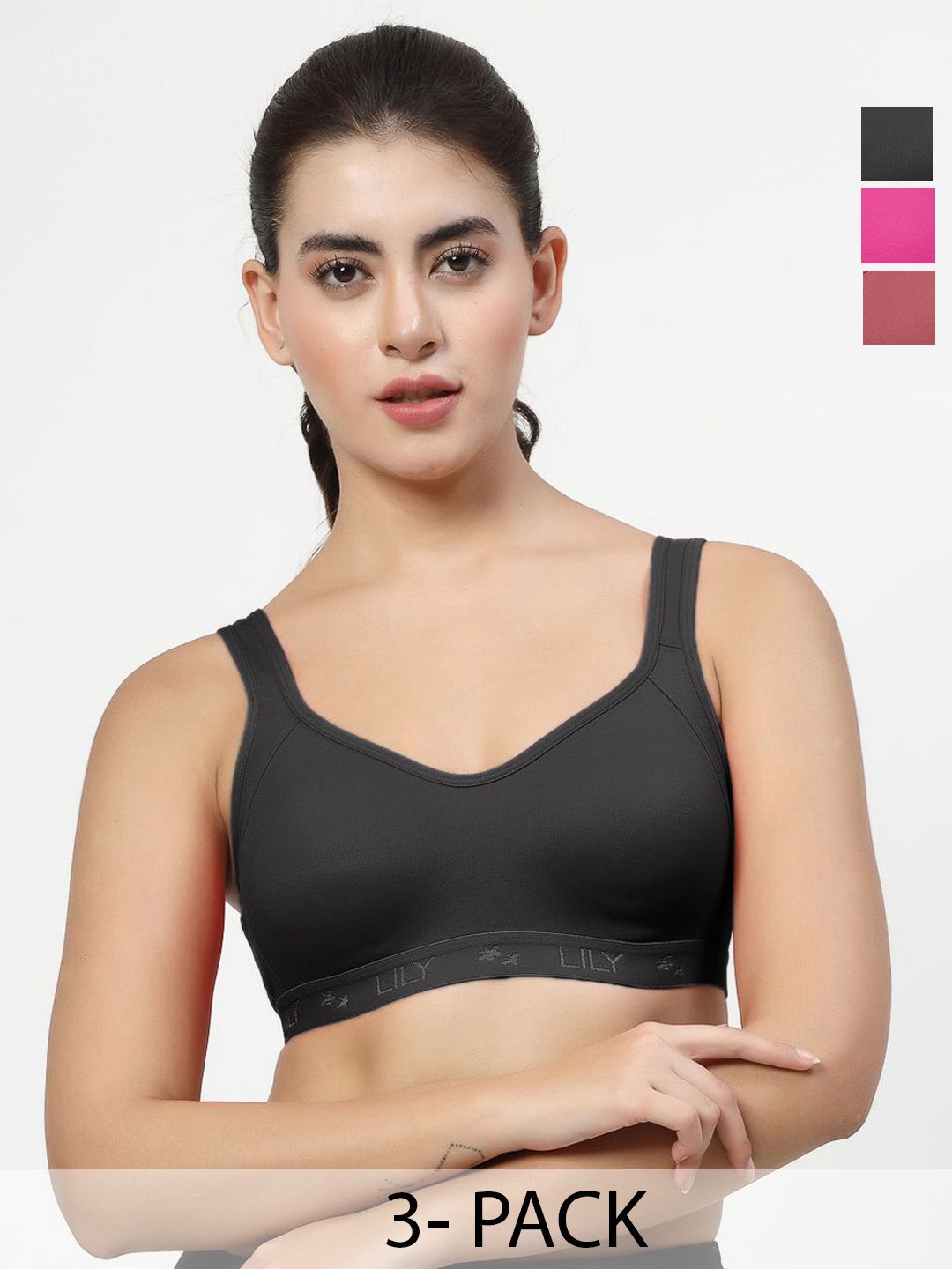 LILY Pack Of 3 Full Coverage Seamless Non Padded Sports Bra-picture-30