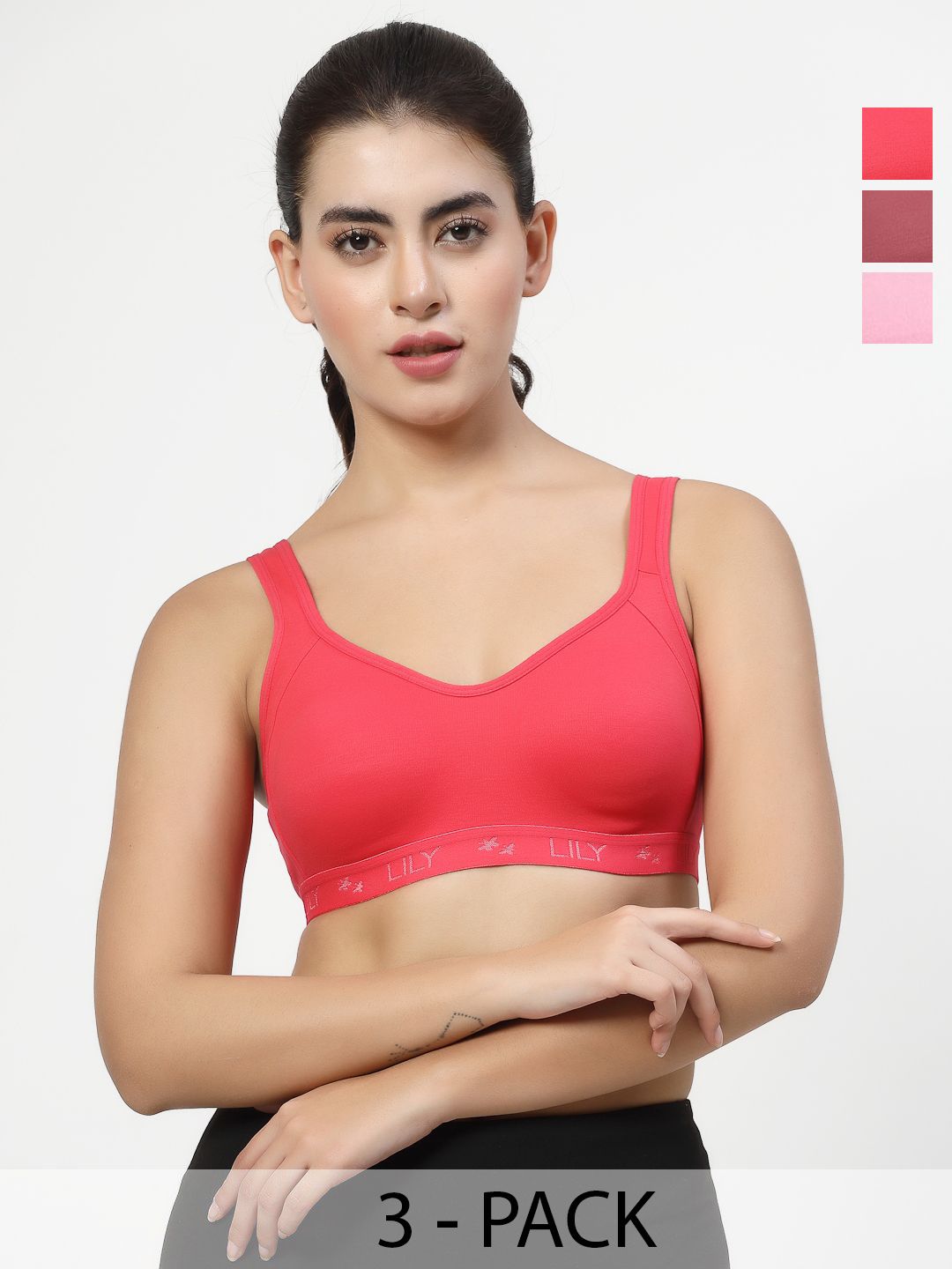 LILY Women Pack Of 3 Full Coverage Non Padded Sports Bra-picture-38