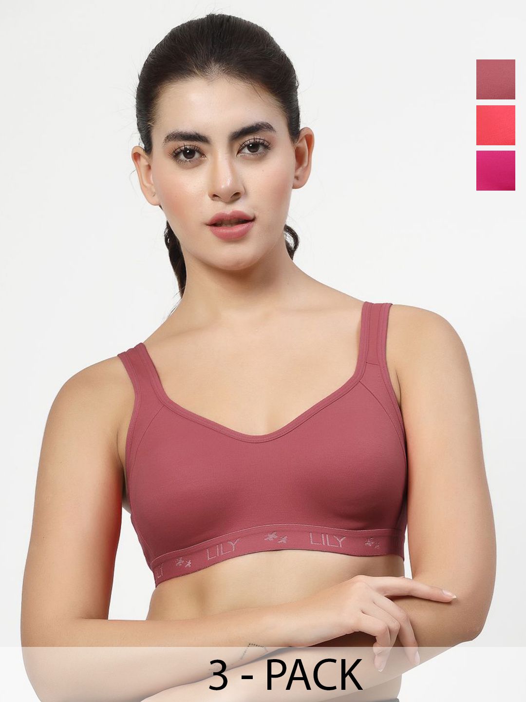 LILY Pack of 3 Full Coverage Non Padded Seamless Sports Bra-picture-21