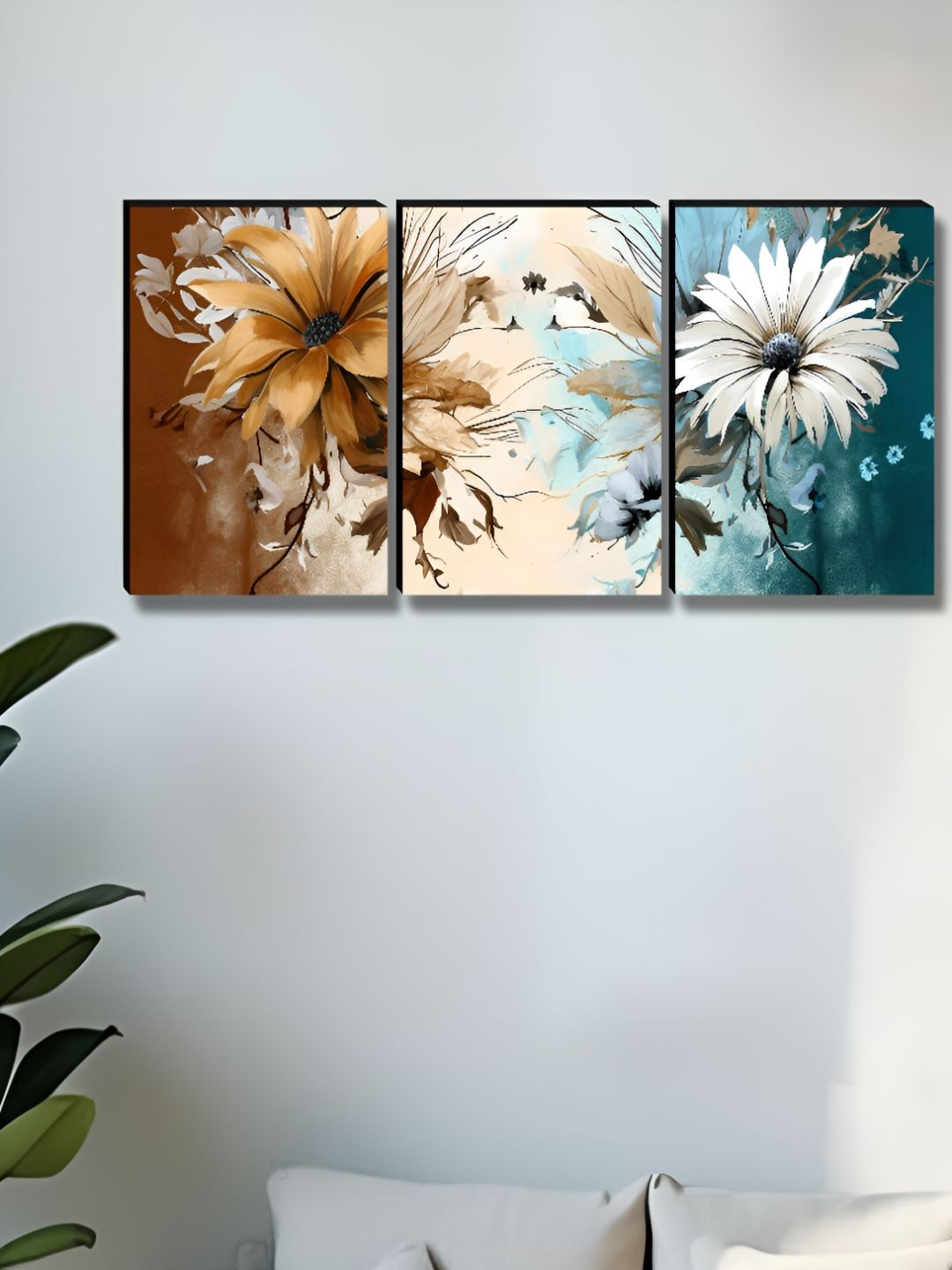 Myntra Elegant Homes Brown & Blue 3 Pieces Floral and Botanical Wall Arts-picture-37