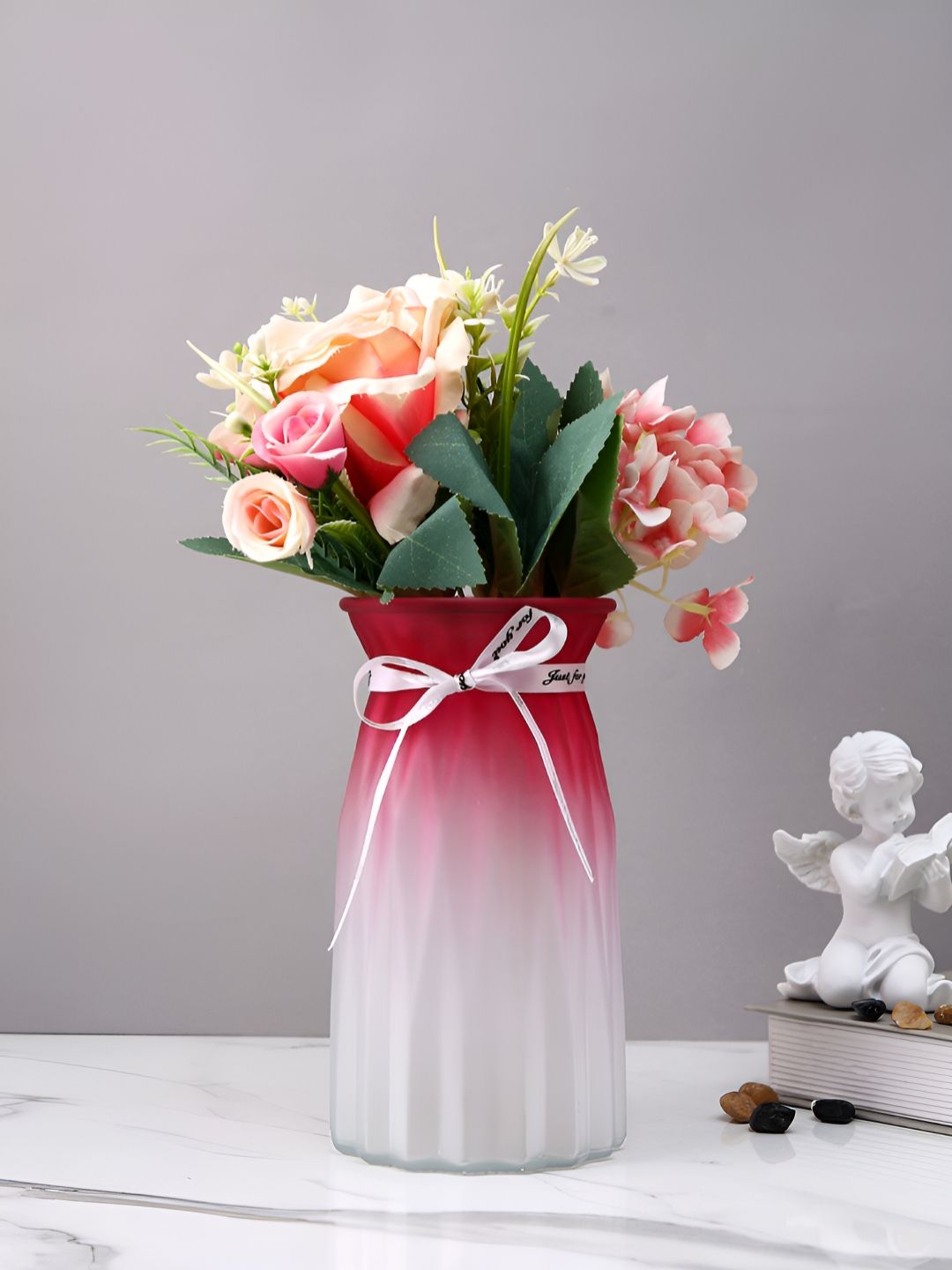 TAYHAA Blush Bloom Pink & White Ombre Glass Flower Vase-image-4