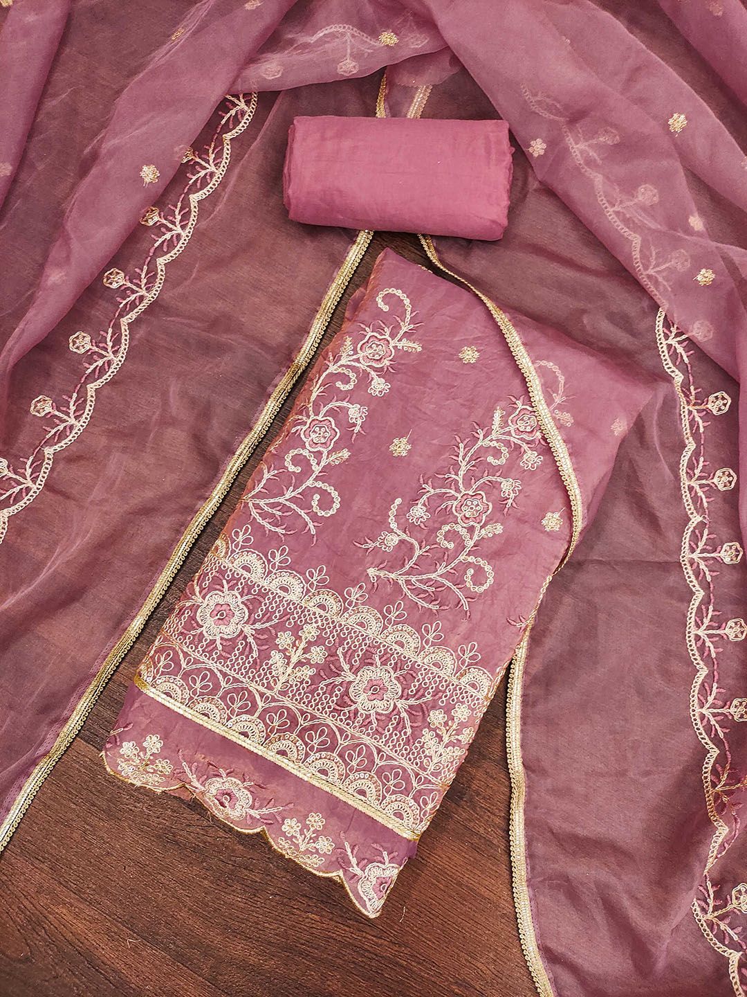 SHADOW & SAINING Floral Embroidered Sequinned Pure Silk Semi-Stitched Dress Material-picture-13