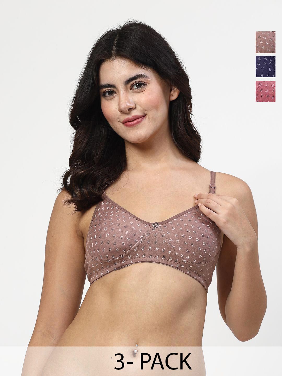 LILY Pack Of 3 Printed Full Coverage Non Padded T-shirt Bra-picture-31