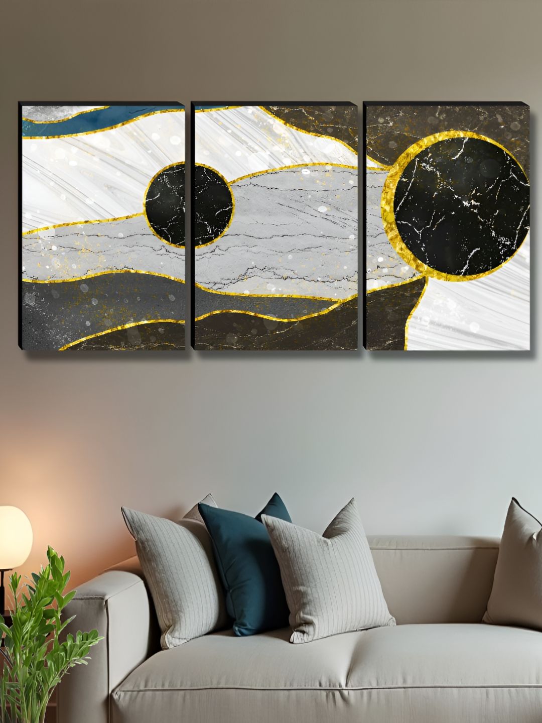 Myntra Elegant Homes White & Black 3 Pieces Abstract Wall Arts-picture-33