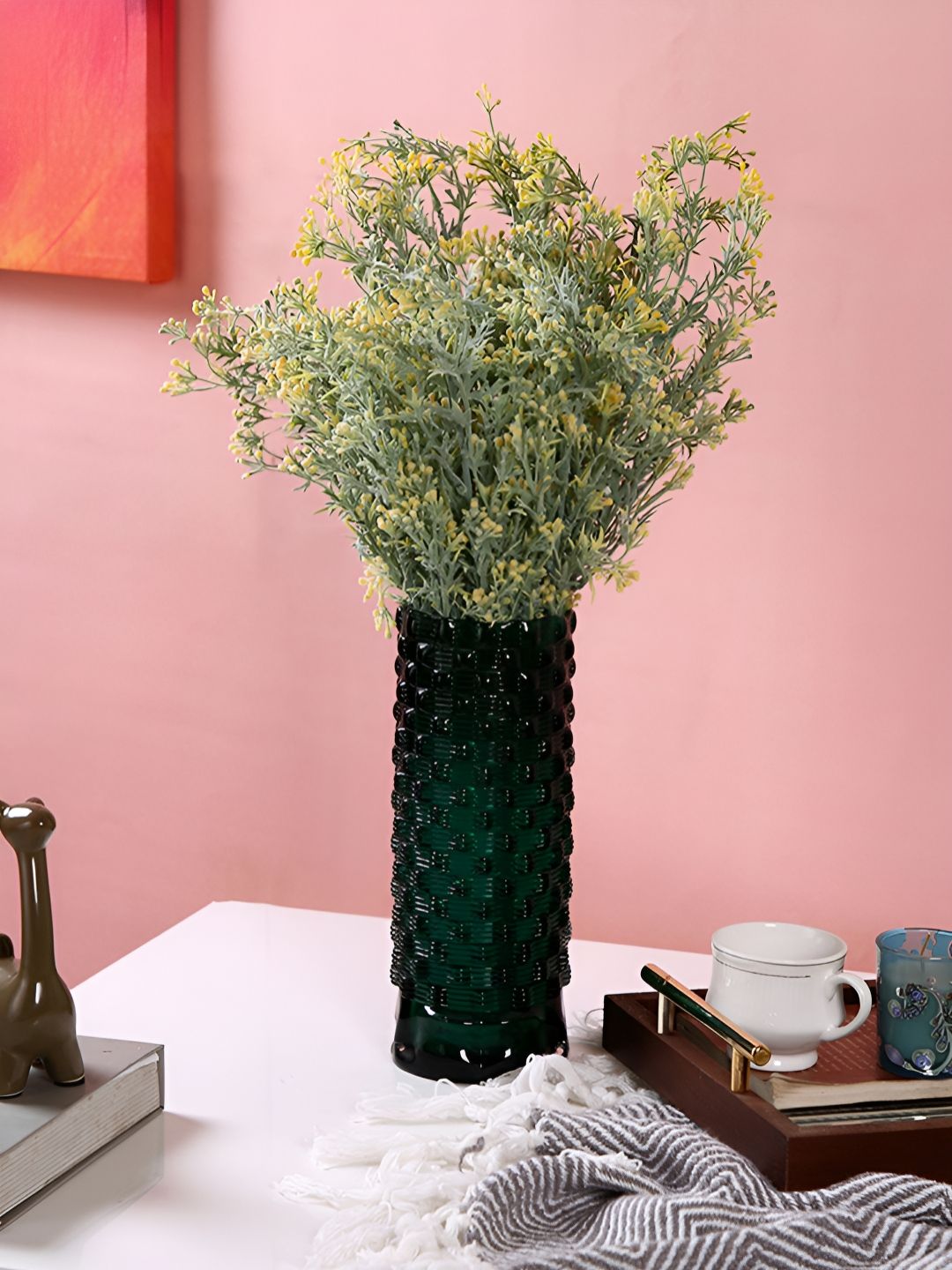 TAYHAA Emerald Green Textured Glass Flower Vase-image-29