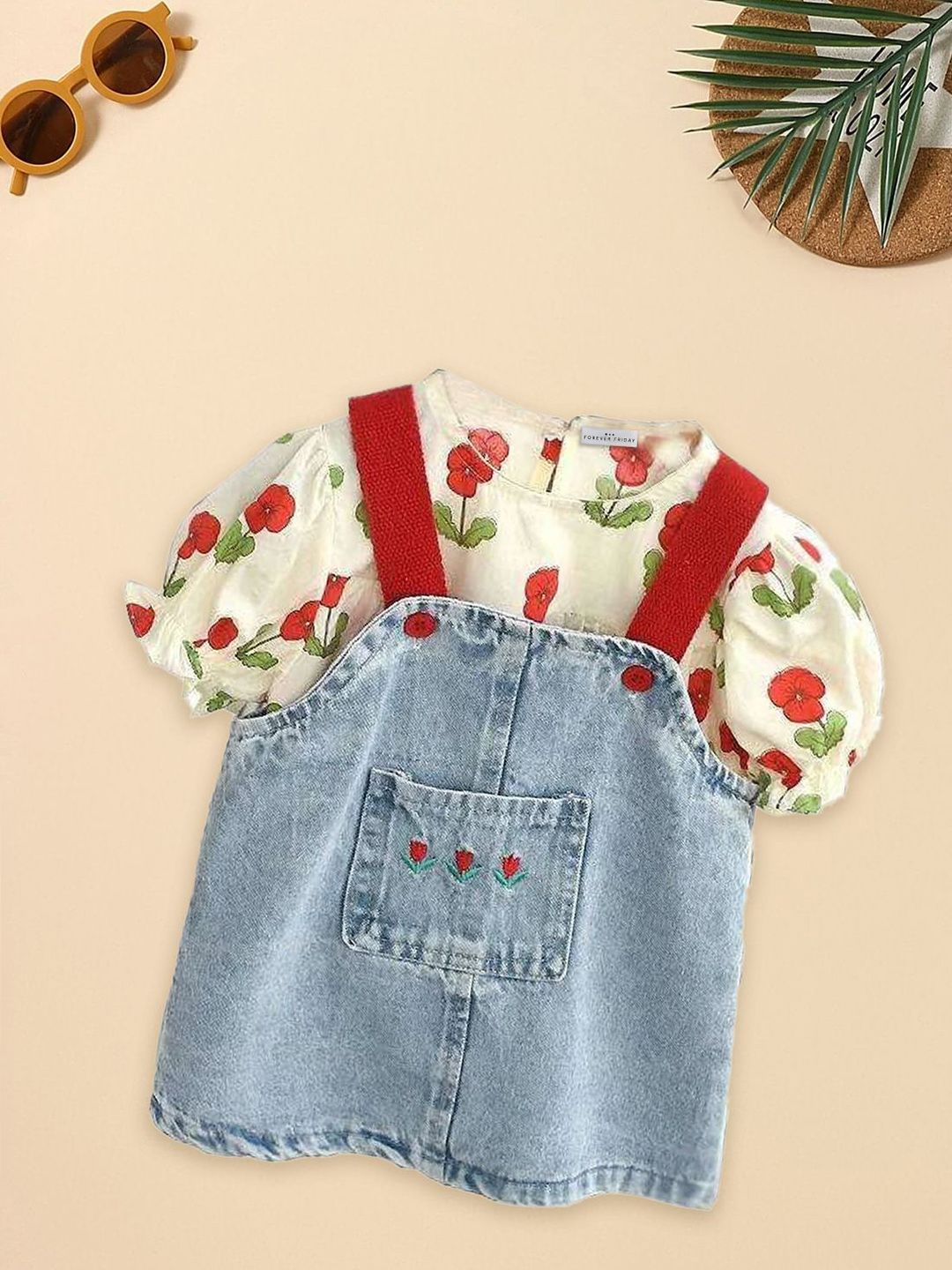 FOREVER FRIDAY Girls Printed Pure Cotton Dungaree With Top-picture-42