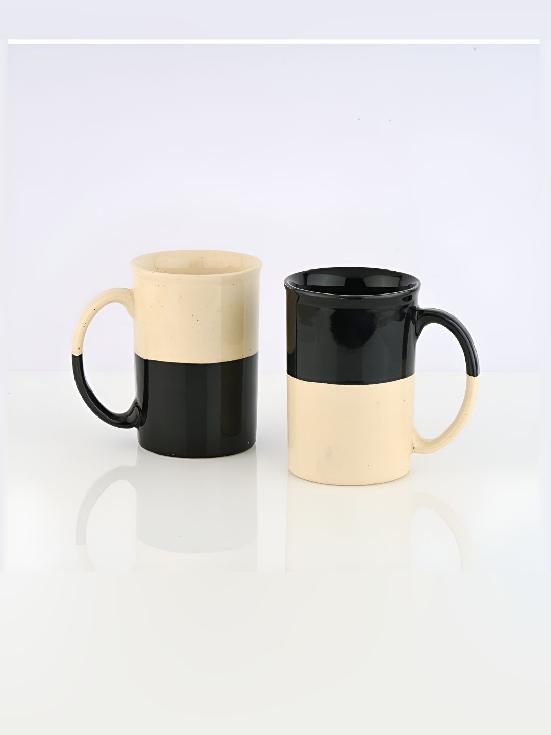 BlackCarrot White & Black 2 Pieces Printed Glossy Ceramic Tall Mugs-image-15