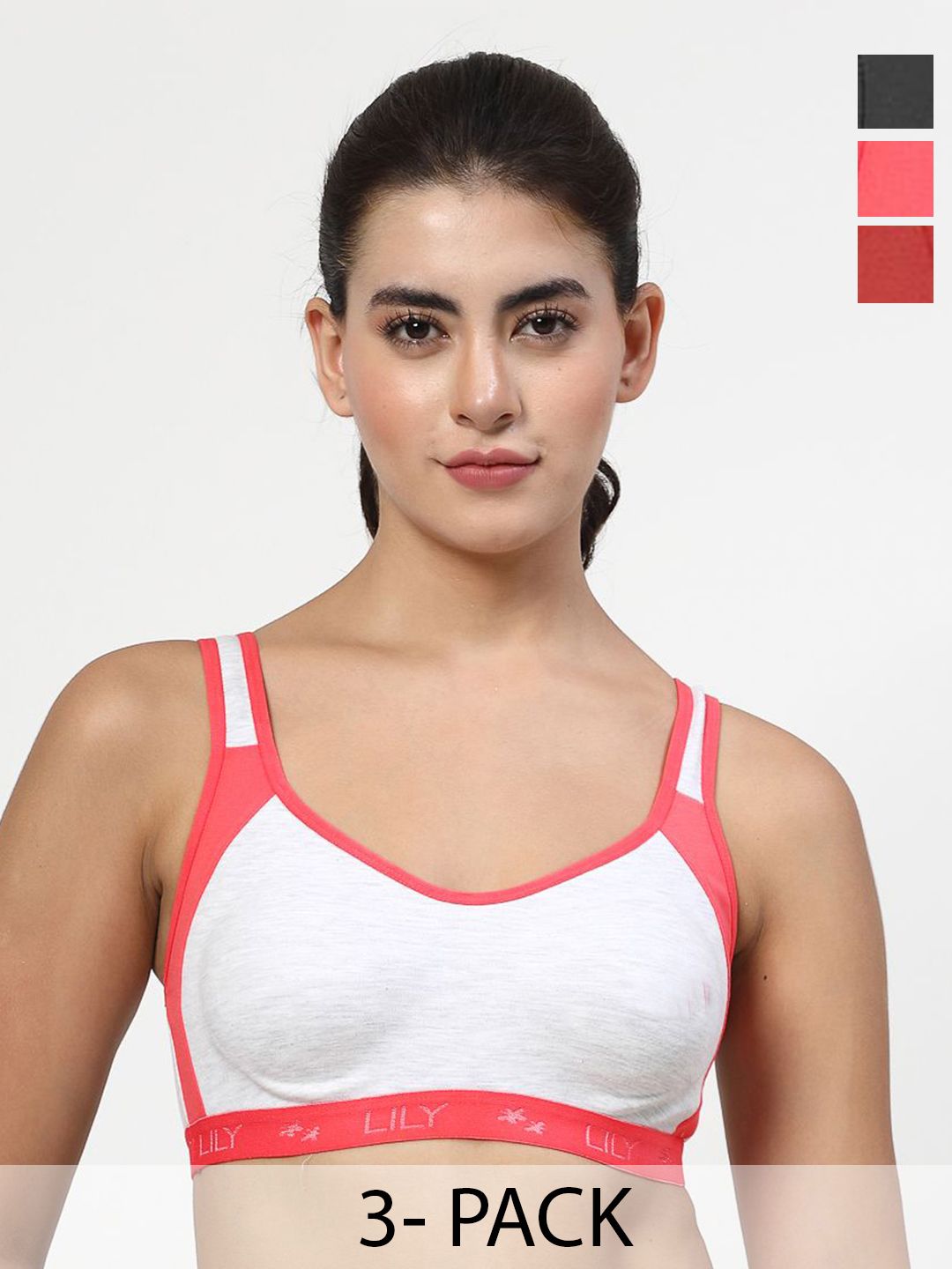 LILY Pack Of 3 Colourblocked Full Coverage Non Padded Seamless Sports Bra-picture-33