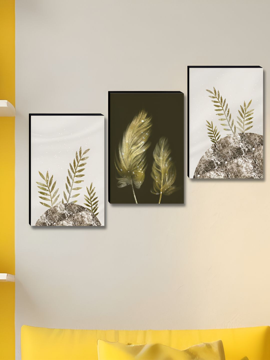 Myntra Elegant Homes Brown & White 3 Pieces Leaf Floral and Botanical Wall Art-picture-12