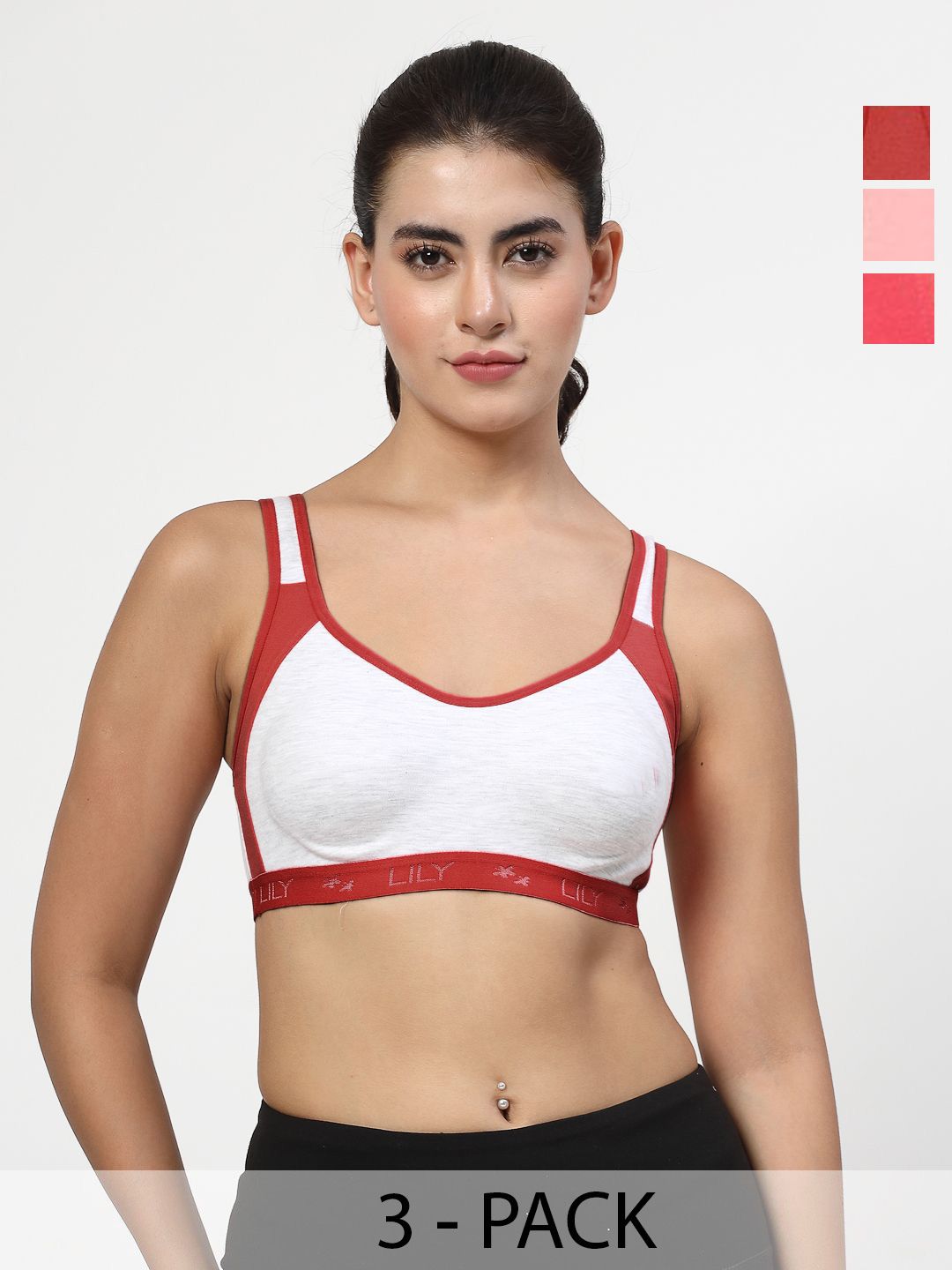 LILY Pack Of 4 Colourblocked Full Coverage Seamless Sports Bra