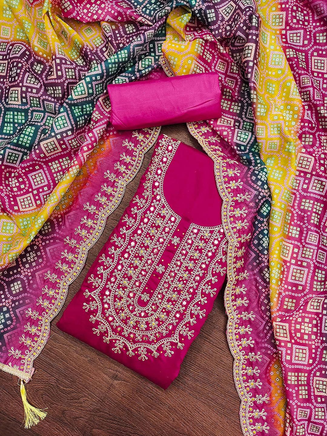 SHADOW & SAINING Floral Embroidered Sequinned Work Pure Silk Semi-Stitched Dress Material-picture-17