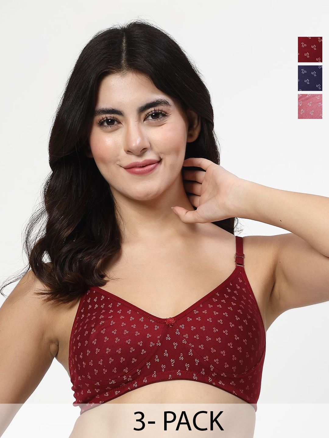 LILY Pack Of 3 Printed Full Coverage Non Padded Everyday Bra-picture-32