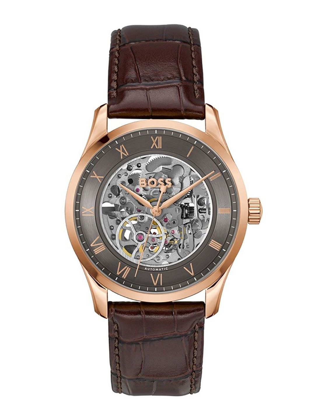 BOSS Men Dial & Leather Textured Straps Analogue Automatic Solar Powered Watch-picture-13