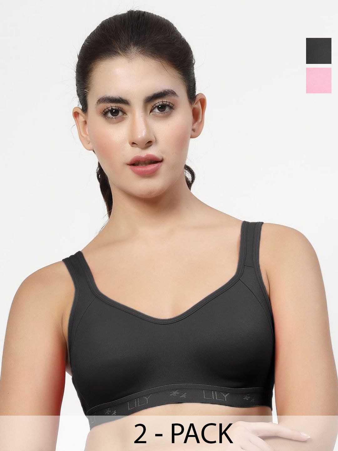 LILY Women Pack of 2 Full Coverage Non Padded Sports Bra