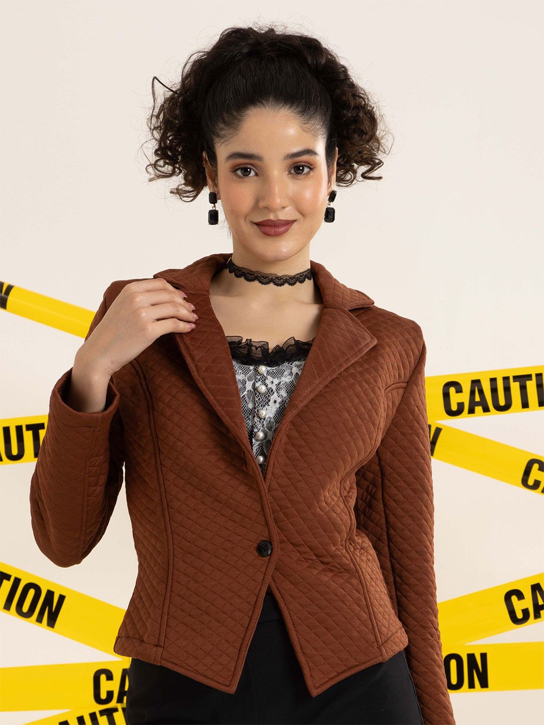 TANDUL Notched Lapel Collar Single Breasted Textured Blazer-picture-49