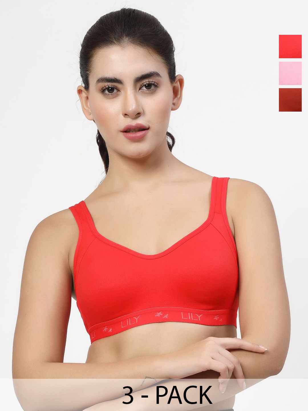 LILY Pack Of 3 Full Coverage Non Padded Seamless Sports Bra-picture-22