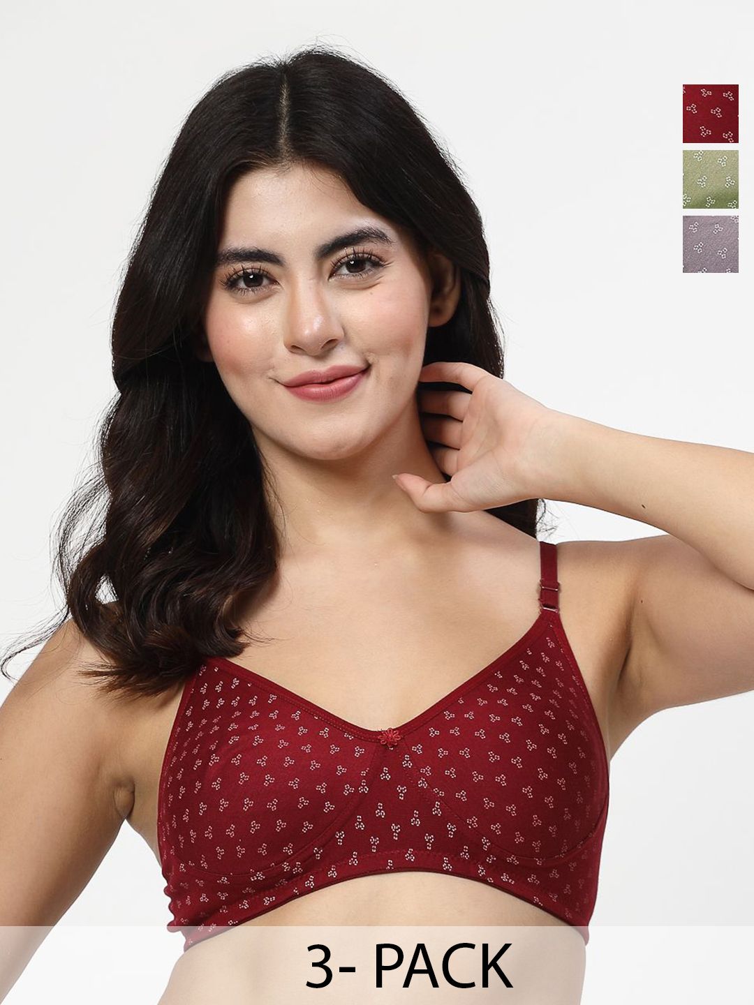 LILY itida Pack Of 3 Printed Seamless Non Padded T Shirt Bra-image-33