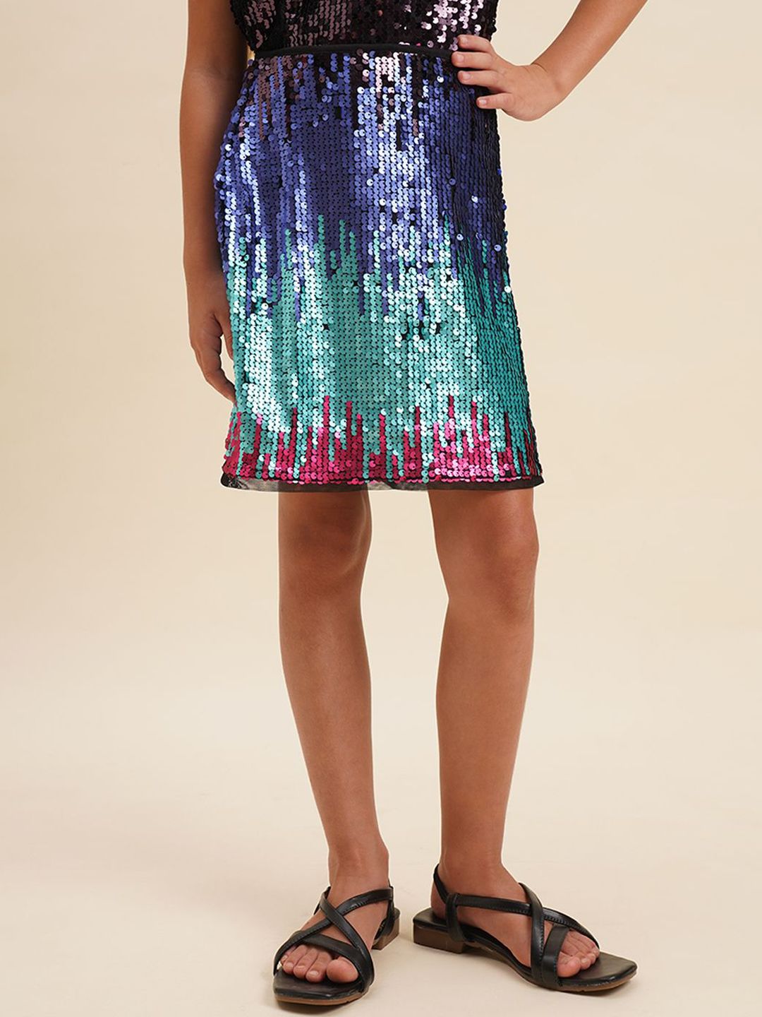 Vero Moda Girls Sequin Embellished A-Line Knee Length Skirt
