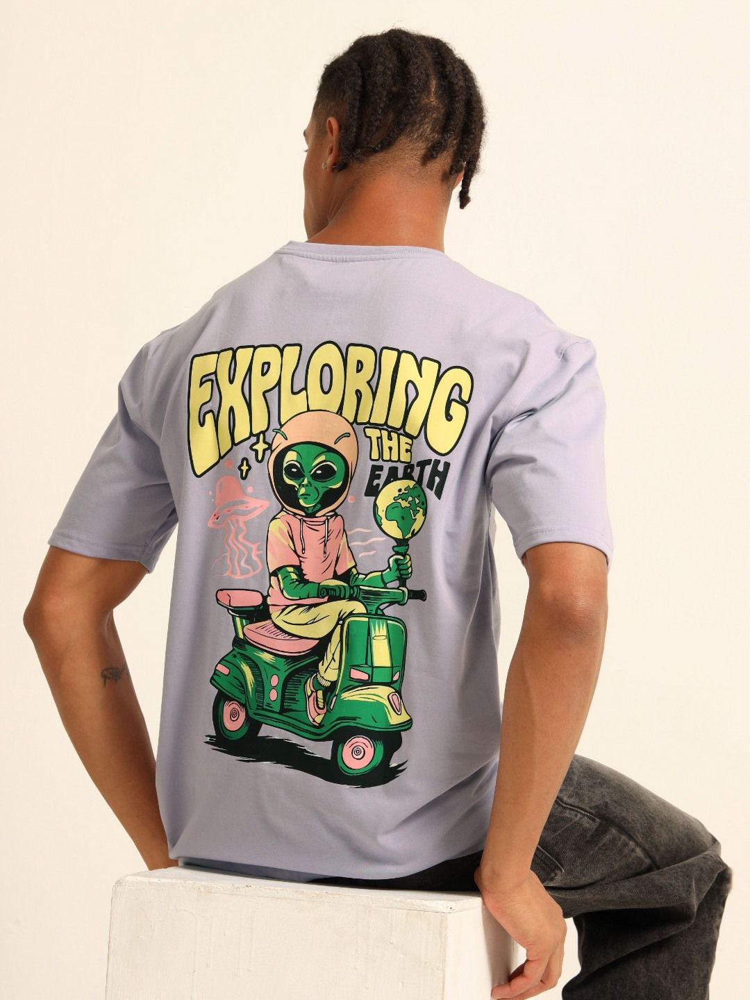 Bushirt Men Printed Drop-Shoulder Sleeves Raw Edge T-shirt-picture-34