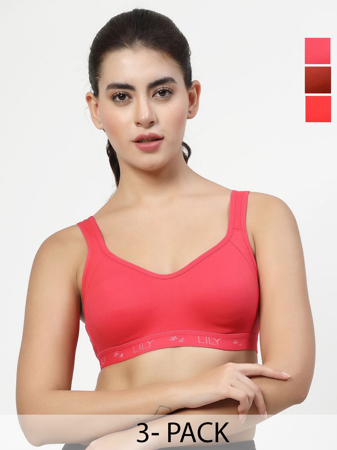 LILY Strops555 Pack Of 3 Full Coverage Non Padded Seamless Non Padded Sports Bra-picture-40