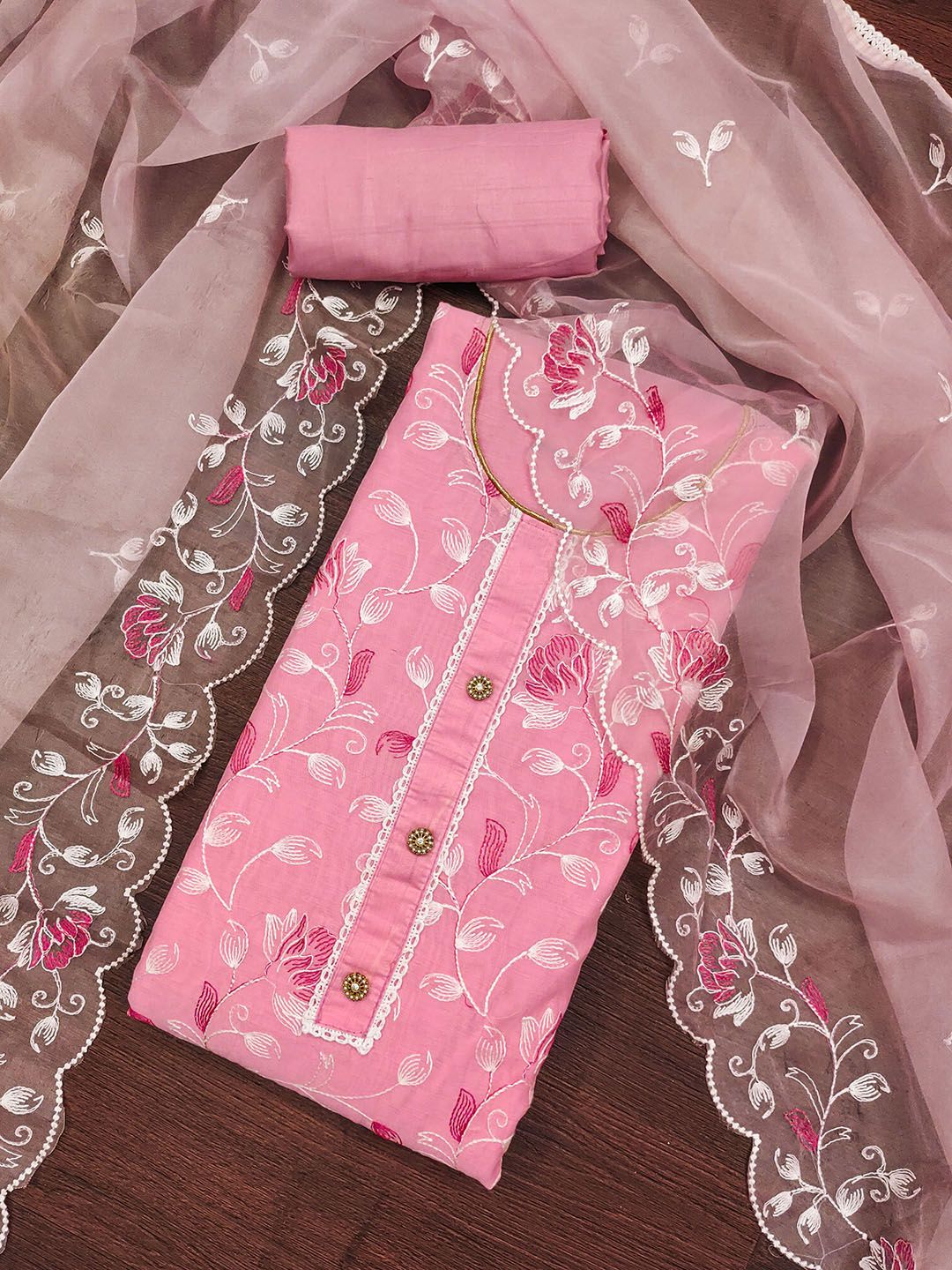 SHADOW & SAINING Floral Embroidered Semi-Stitched Dress Material-picture-35