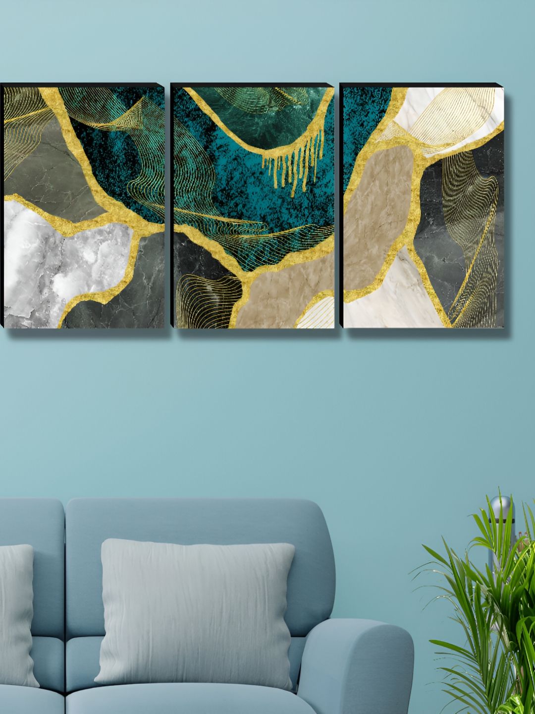 Myntra Elegant Homes Blue & White 3 Pieces Abstract Wall Art-picture-21