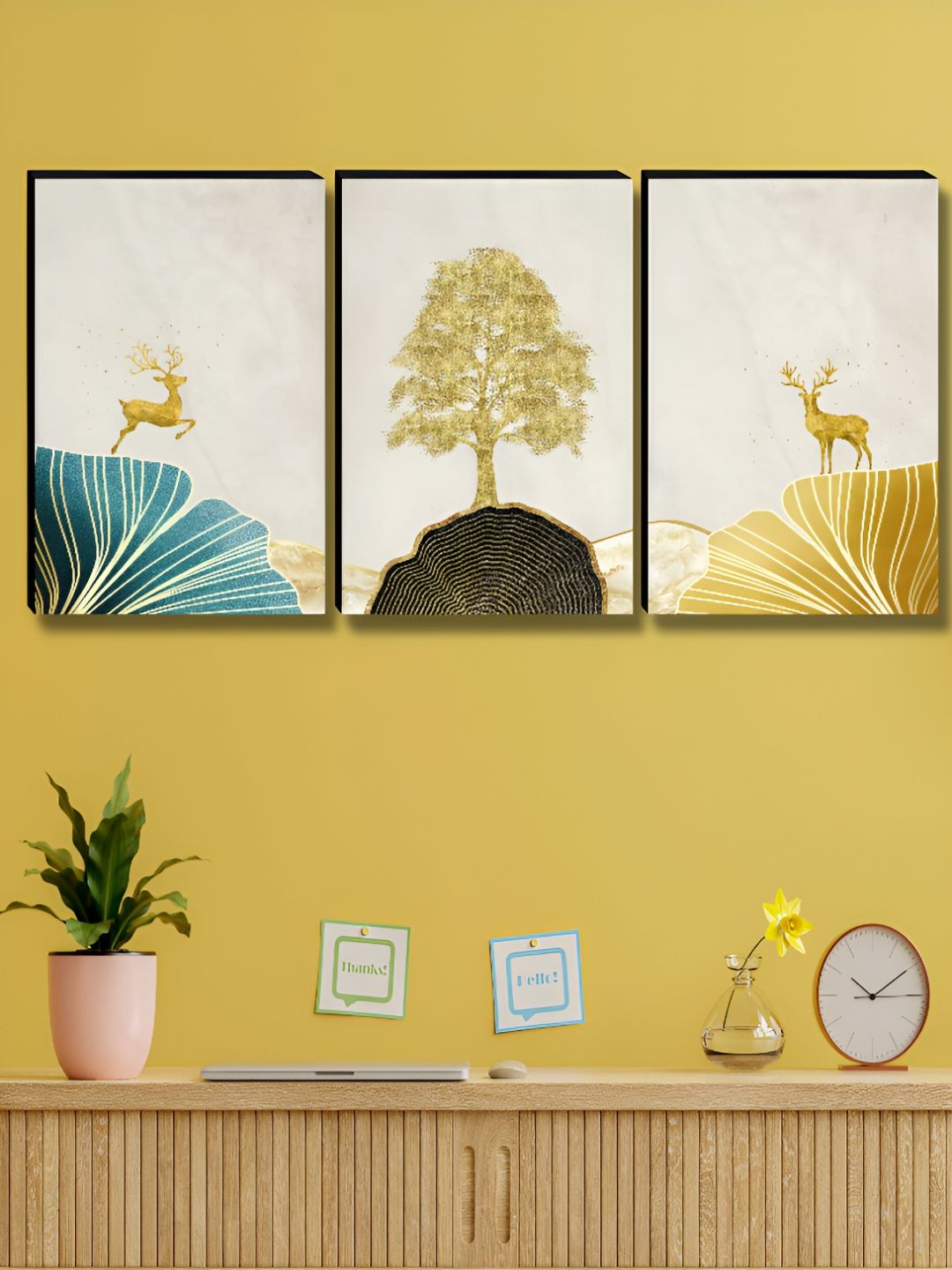 Myntra Elegant Homes White & Gold-Toned 3 Pieces Abstract Wall Arts-picture-17