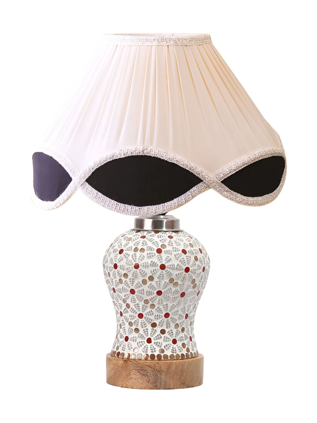 Devansh White & Red Textured Wooden Frustum Shaped Table Lamp With Mosaic Glass Base-picture-31