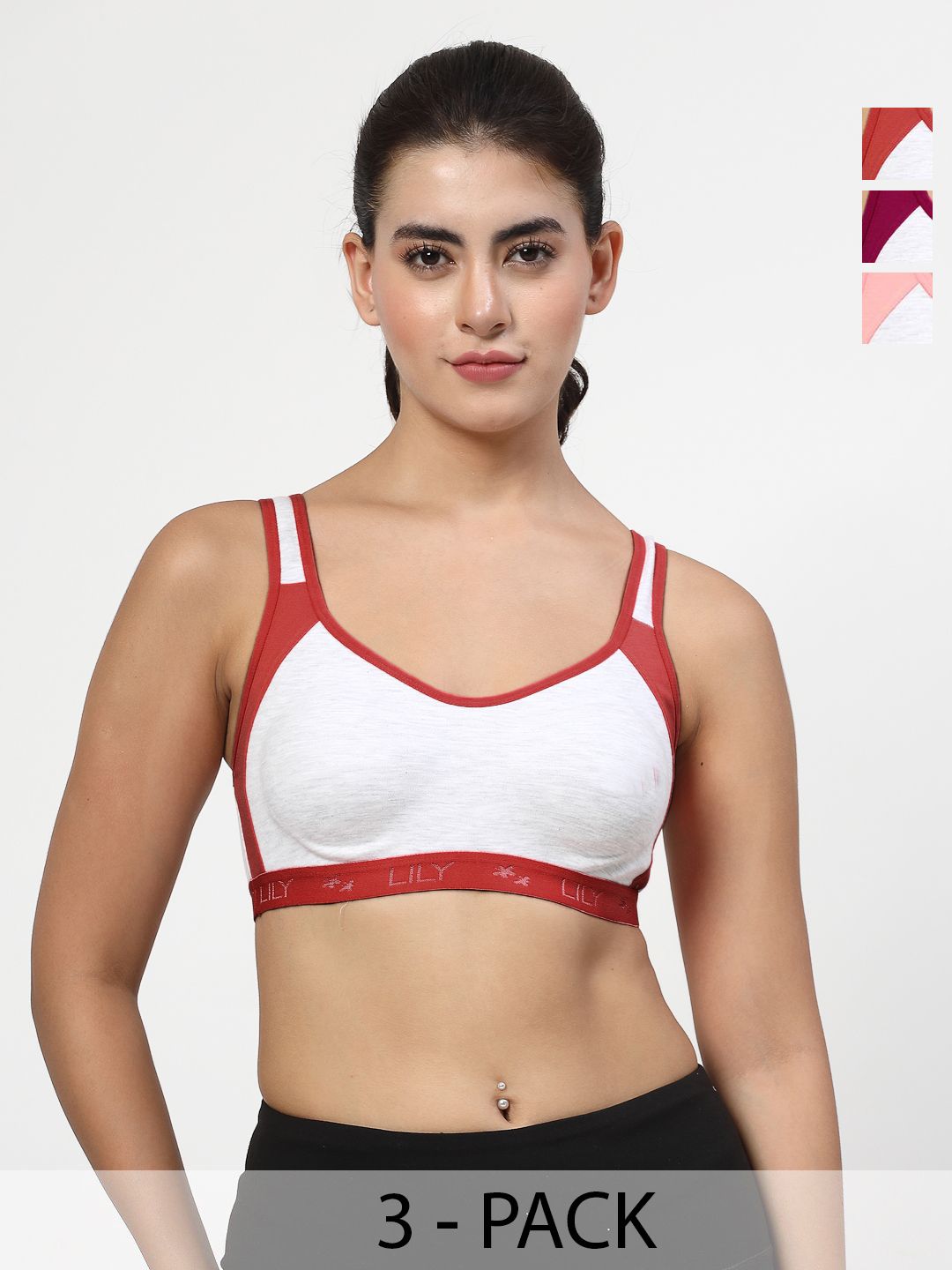 LILY Pack Of 3 Bra Full Coverage Non Padded Seamless Sports Bra-picture-34